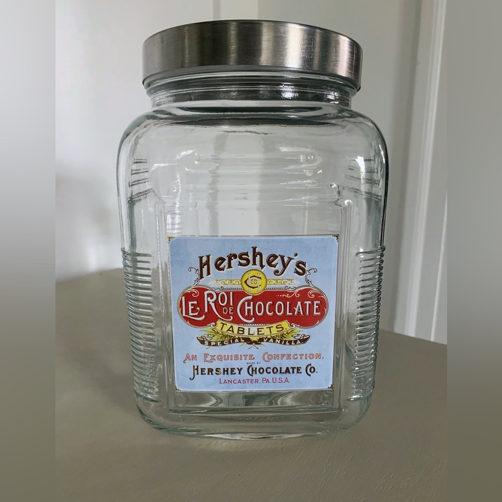 Hershey’s Glass Lidded Jar French Inspired Label Decorative Advertising Decor